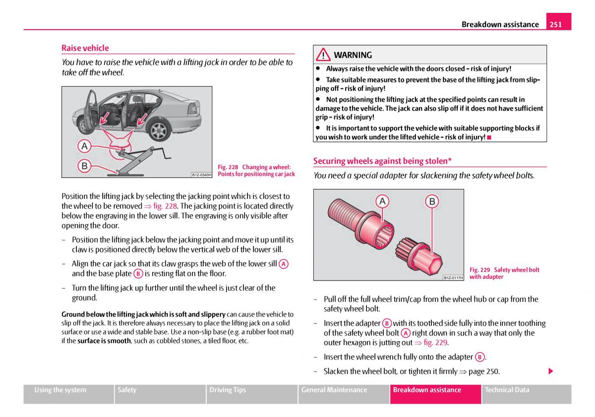 Skoda Octavia I 1 owners manual / page 252