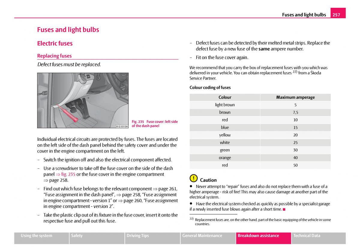 Skoda Octavia I 1 owners manual / page 258