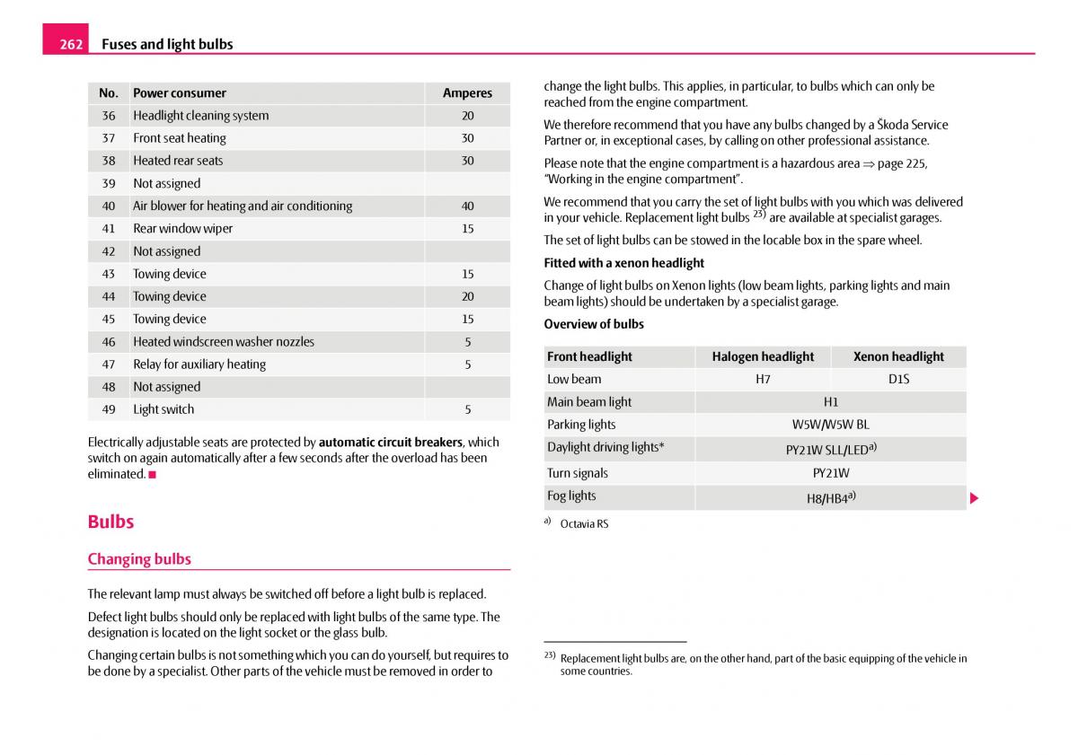 Skoda Octavia I 1 owners manual / page 263