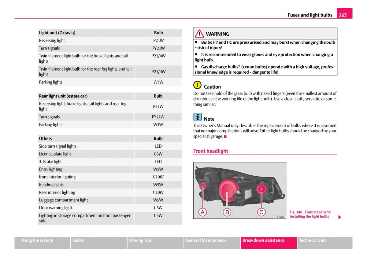 Skoda Octavia I 1 owners manual / page 264