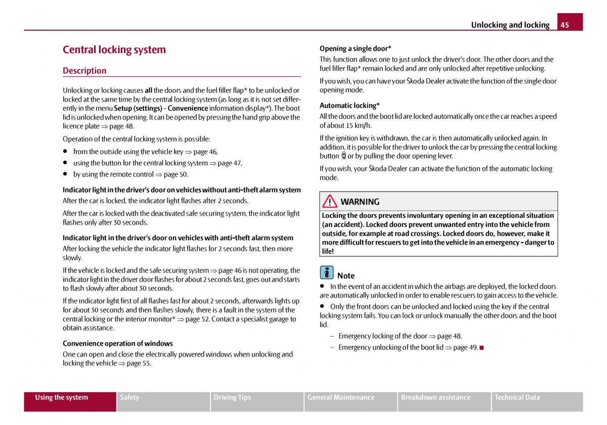 Skoda Octavia I 1 owners manual / page 46