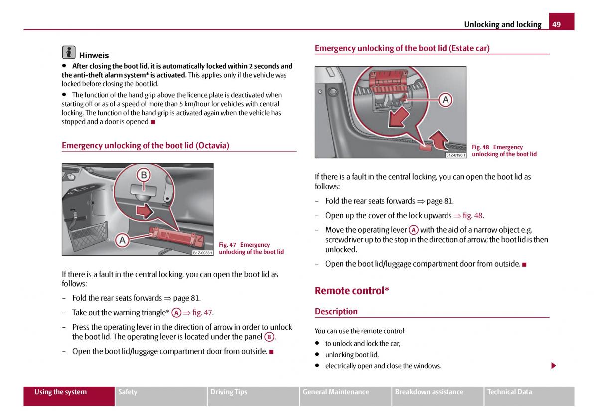 Skoda Octavia I 1 owners manual / page 50