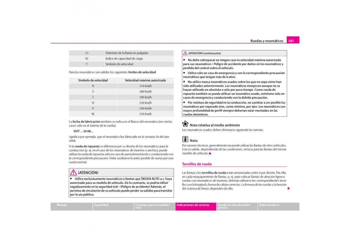 Skoda Octavia I 1 manual del propietario / page 184