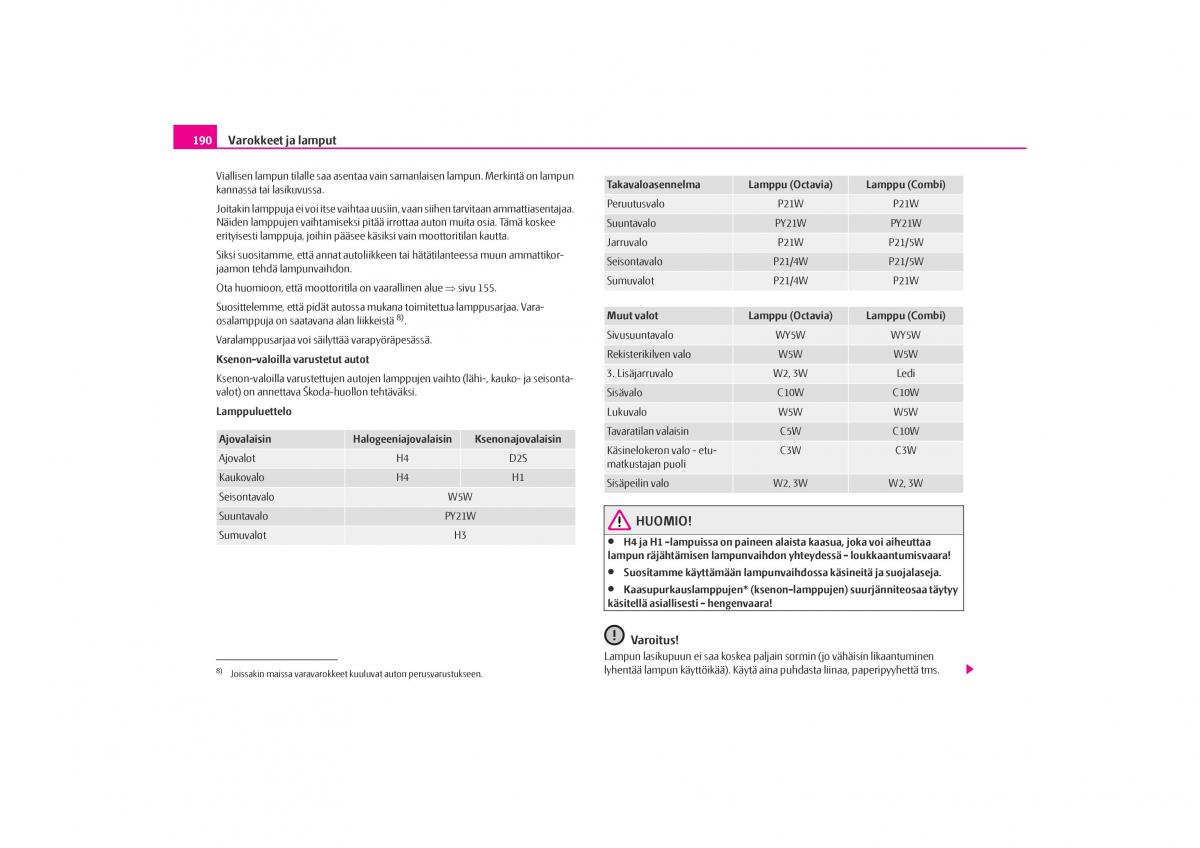 Skoda Octavia I 1 omistajan kasikirja / page 191