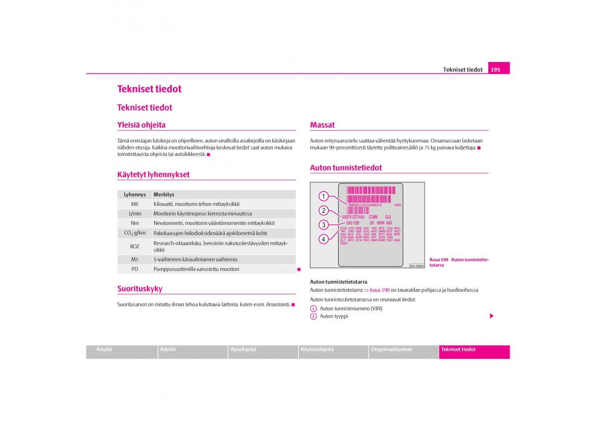 Skoda Octavia I 1 omistajan kasikirja / page 196