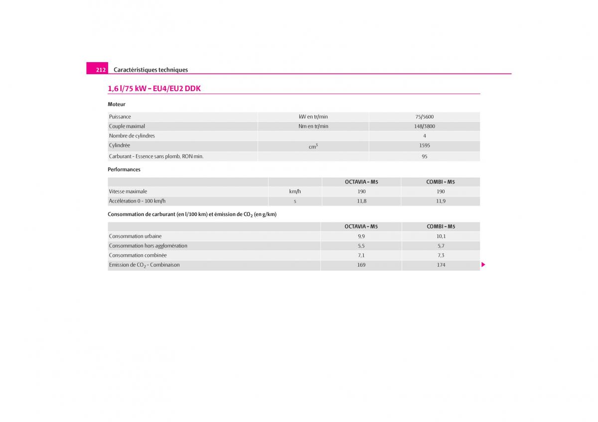 Skoda Octavia I 1 manuel du proprietaire / page 213