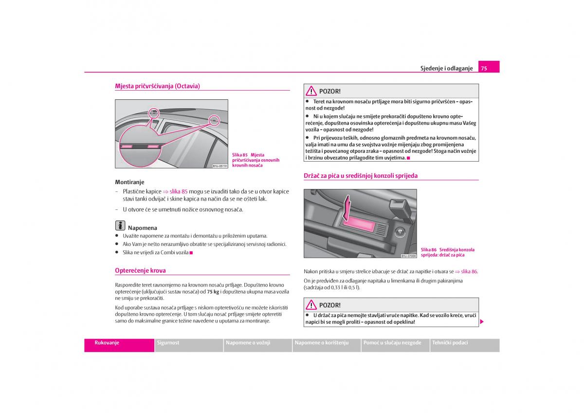 Skoda Octavia I 1 vlasnicko uputstvo / page 76