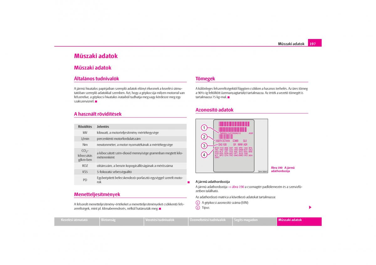 Skoda Octavia I 1 Kezelesi utmutato / page 198