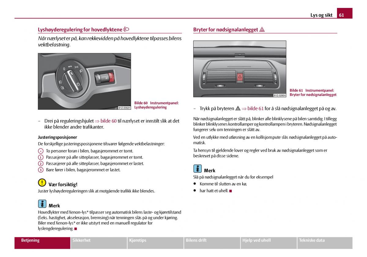 Skoda Octavia I 1 bruksanvisningen / page 62