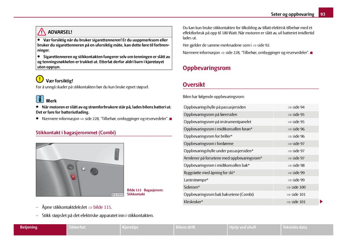 Skoda Octavia I 1 bruksanvisningen / page 94