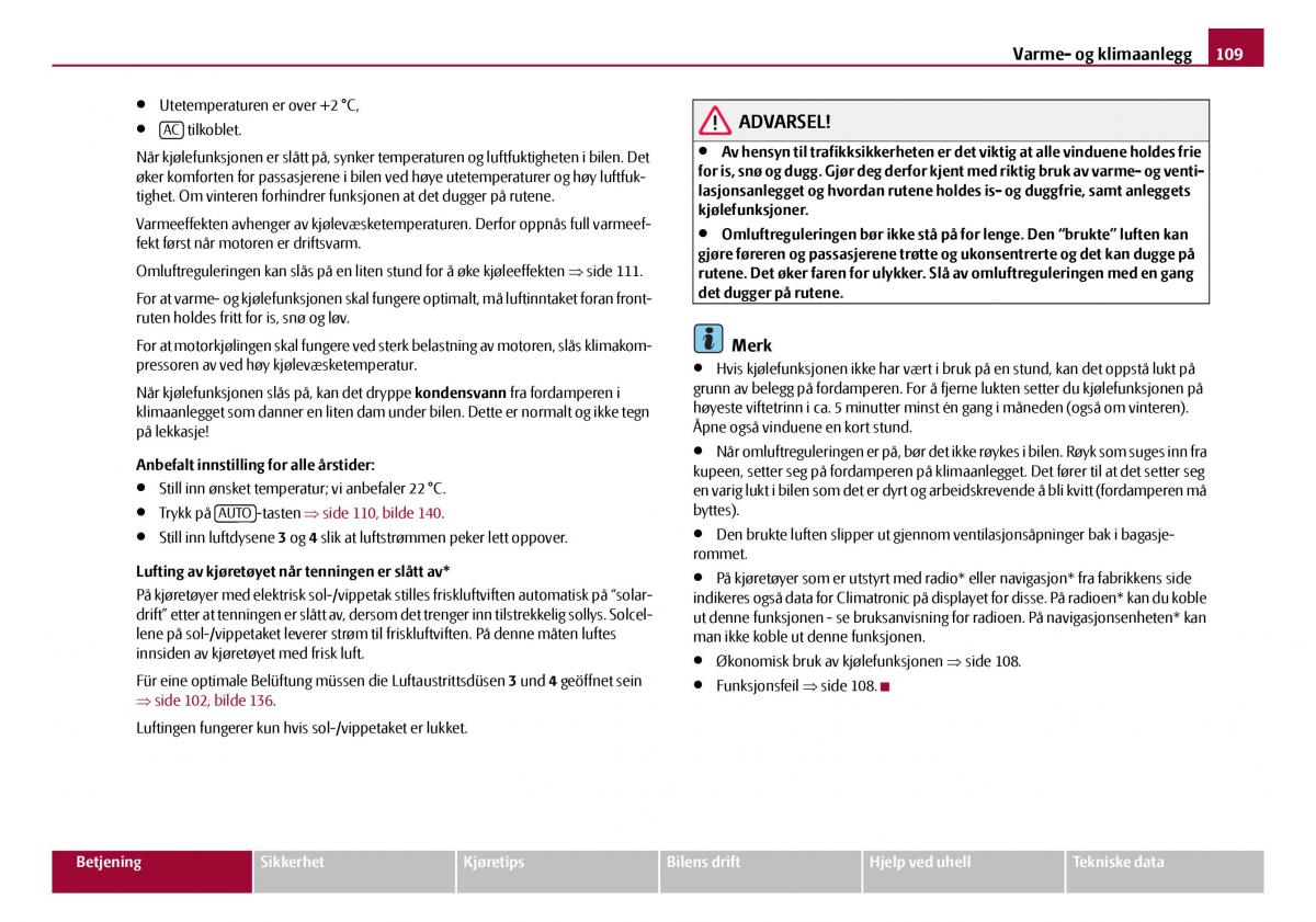 Skoda Octavia I 1 bruksanvisningen / page 110