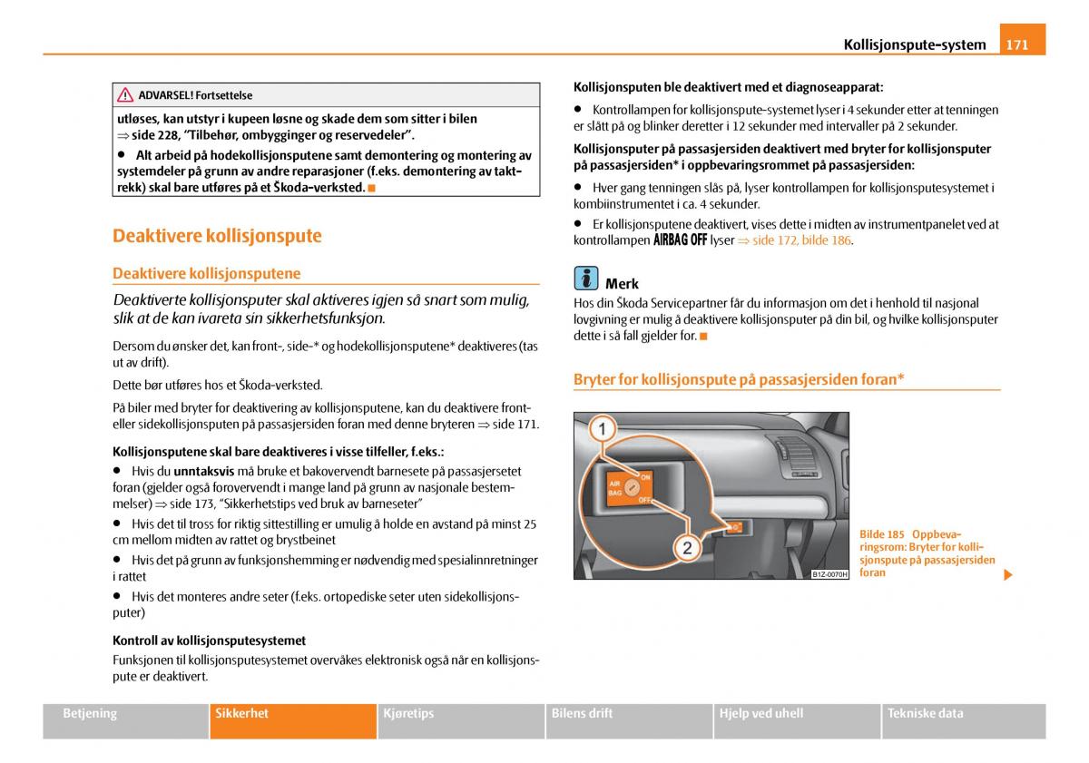 Skoda Octavia I 1 bruksanvisningen / page 172