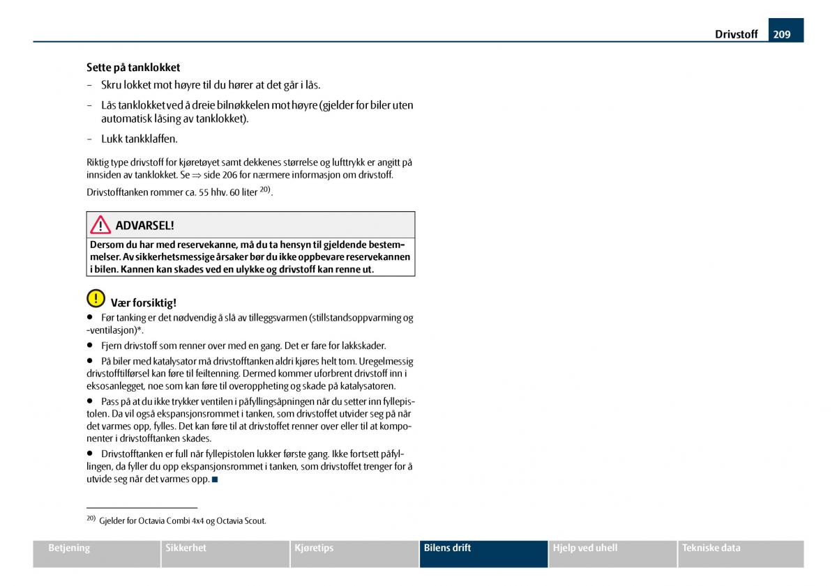 Skoda Octavia I 1 bruksanvisningen / page 210