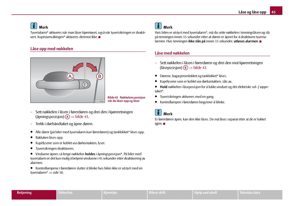 Skoda Octavia I 1 bruksanvisningen / page 46