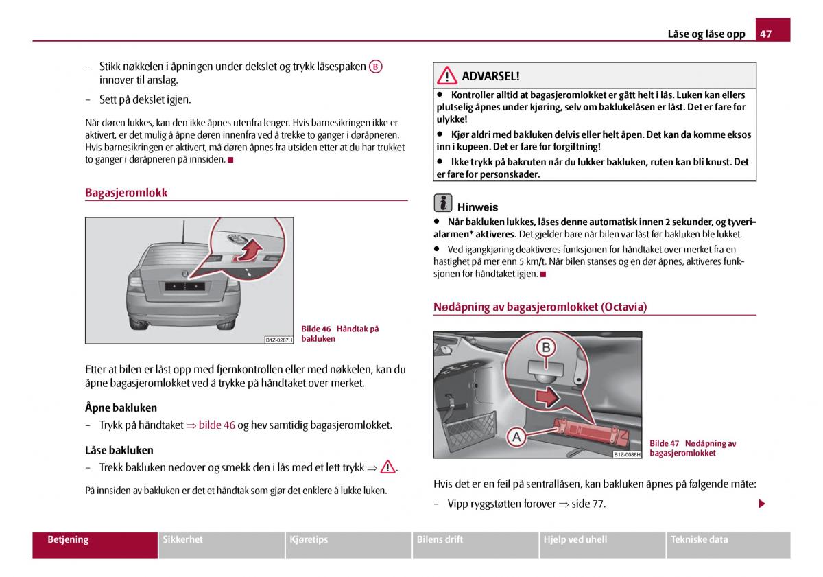 Skoda Octavia I 1 bruksanvisningen / page 48