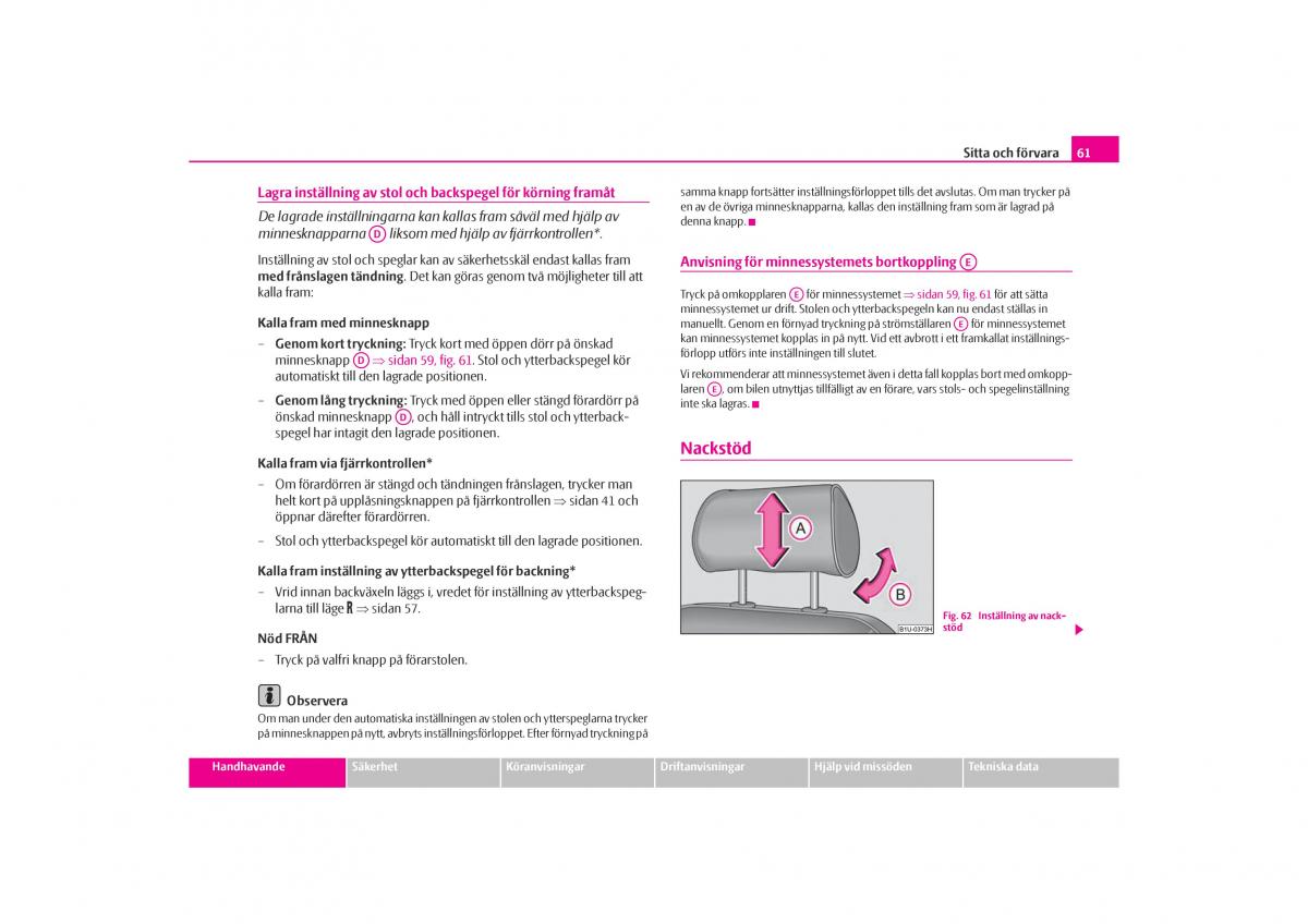 Skoda Octavia I 1 instruktionsbok / page 62