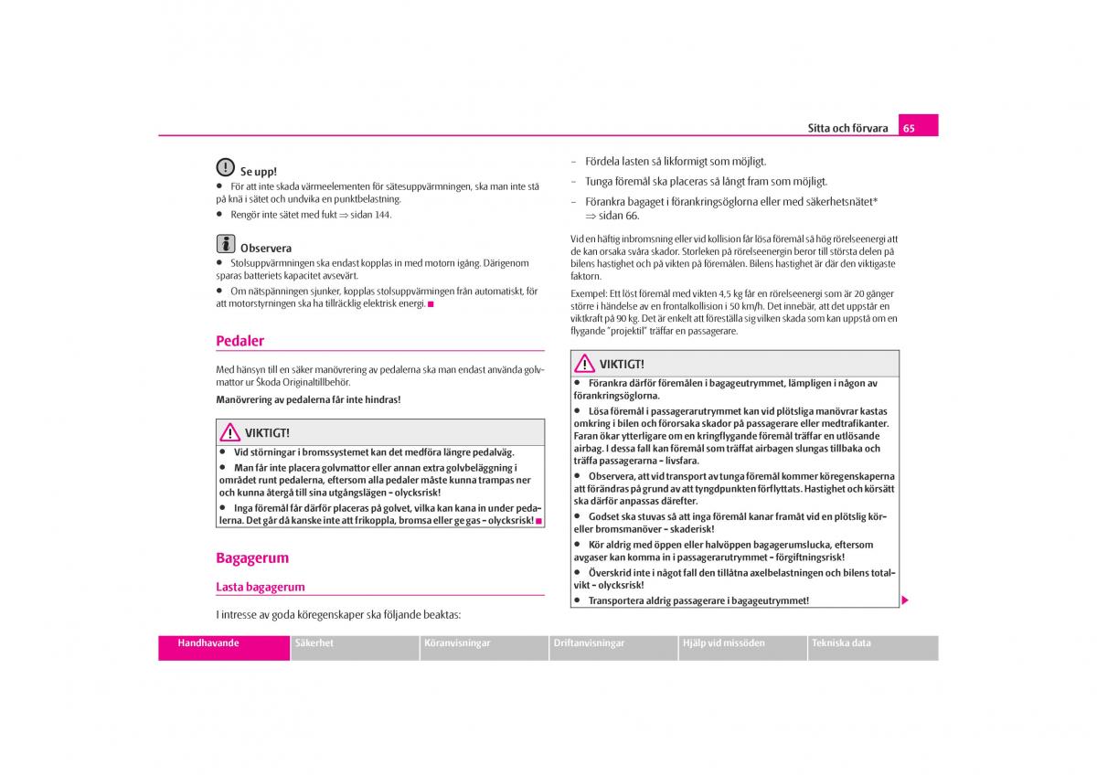 Skoda Octavia I 1 instruktionsbok / page 66