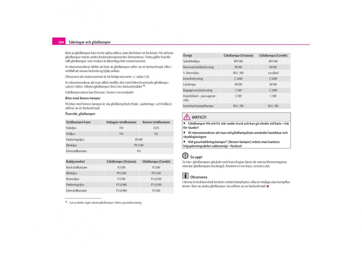 Skoda Octavia I 1 instruktionsbok / page 185