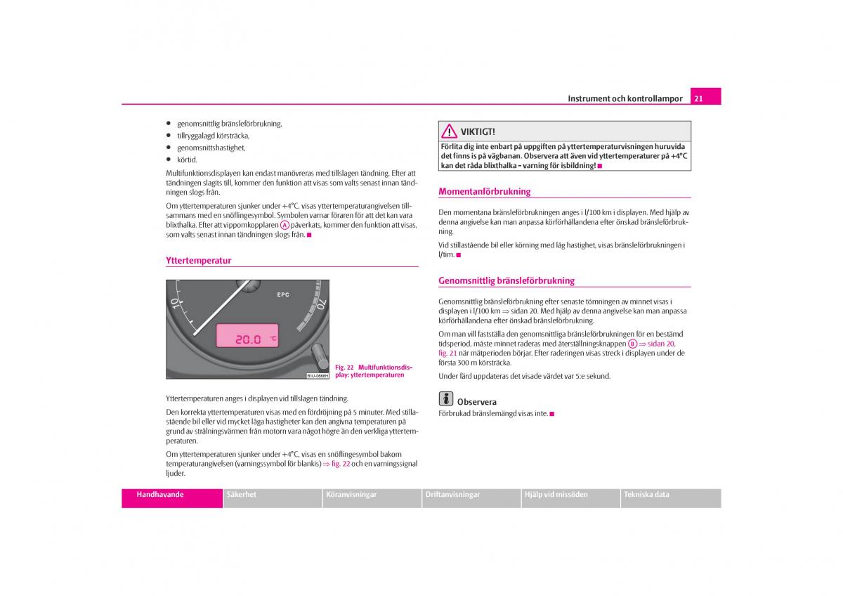 Skoda Octavia I 1 instruktionsbok / page 22