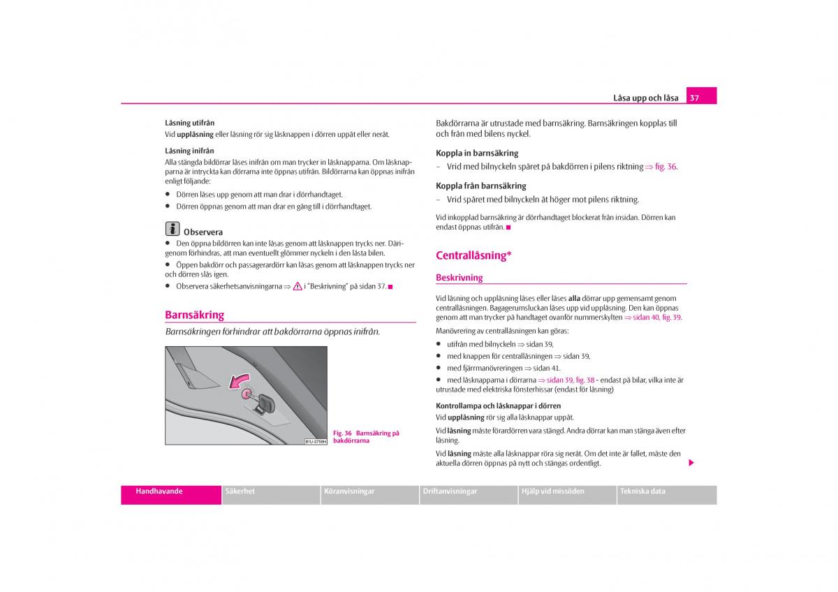 Skoda Octavia I 1 instruktionsbok / page 38