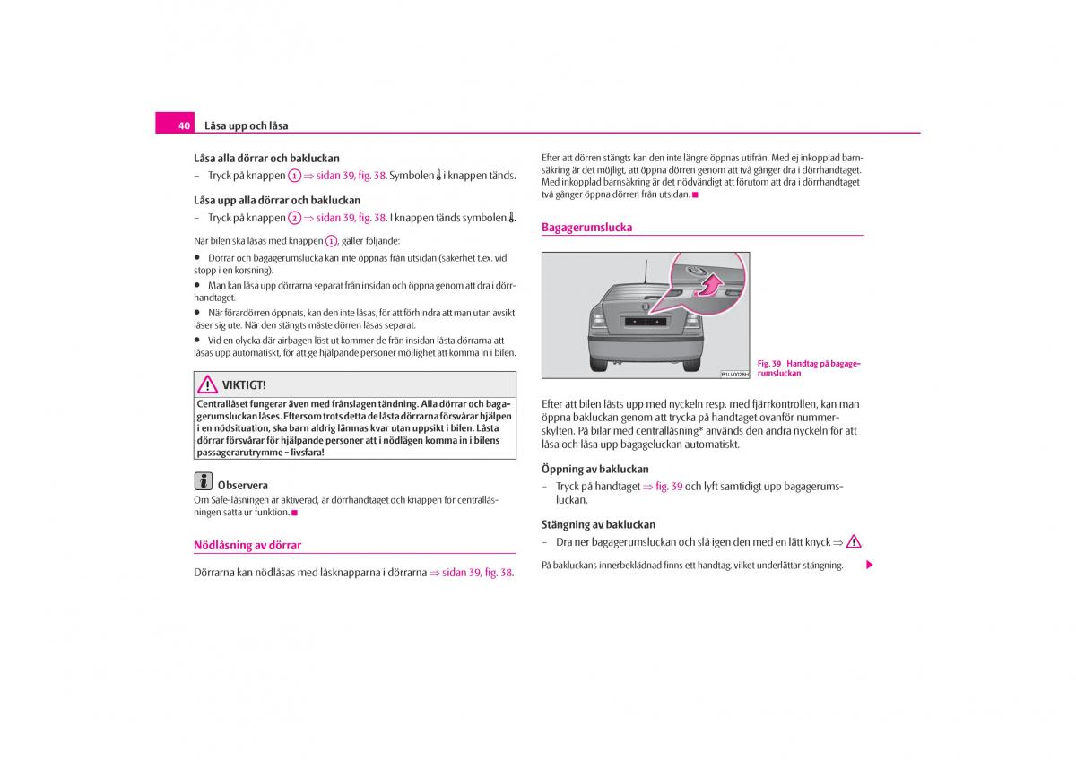 Skoda Octavia I 1 instruktionsbok / page 41