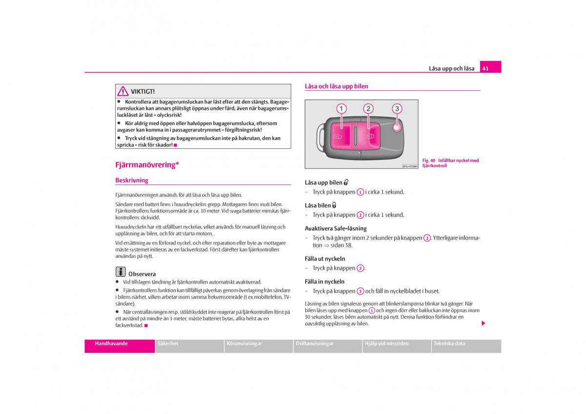 Skoda Octavia I 1 instruktionsbok / page 42