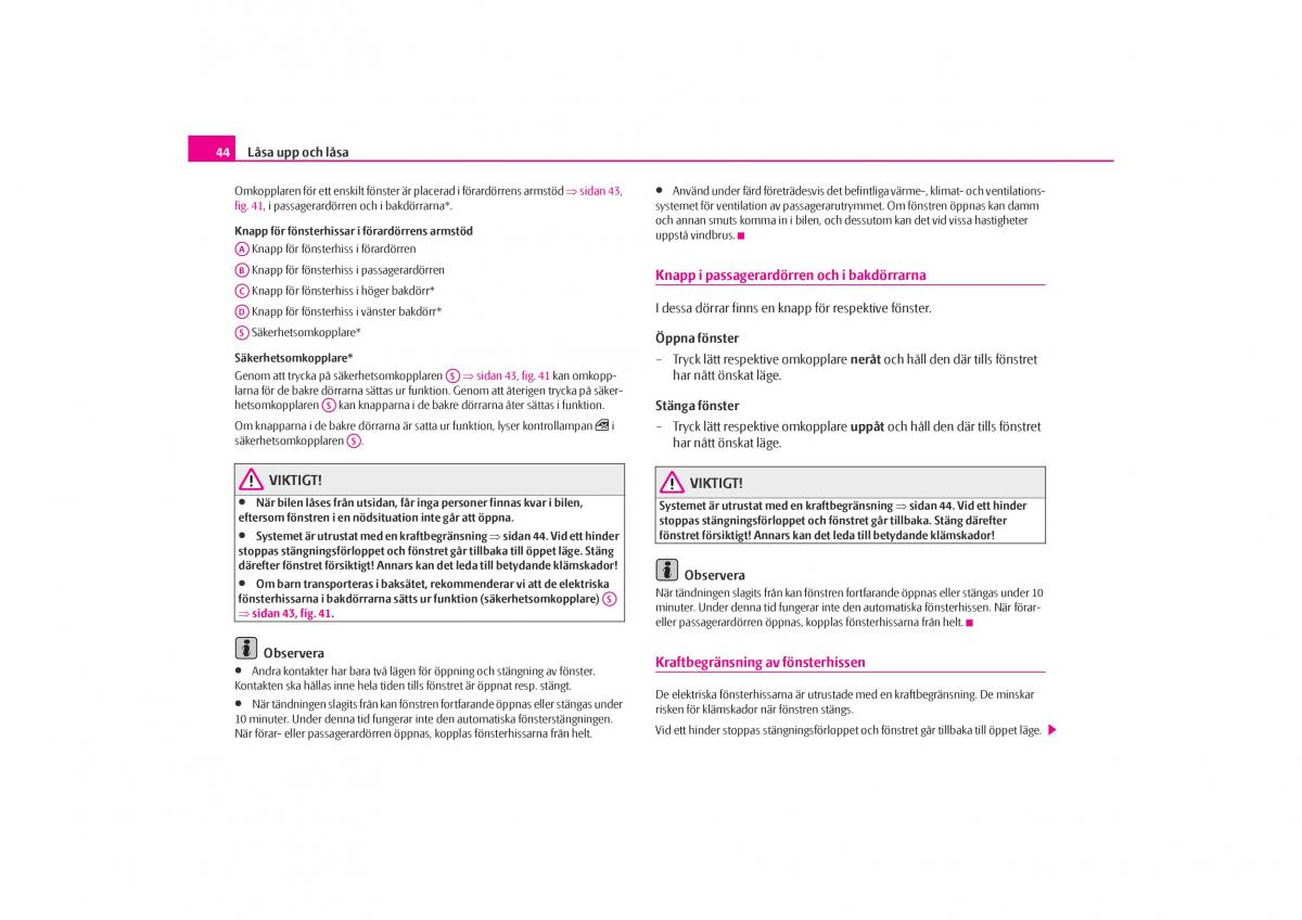 Skoda Octavia I 1 instruktionsbok / page 45