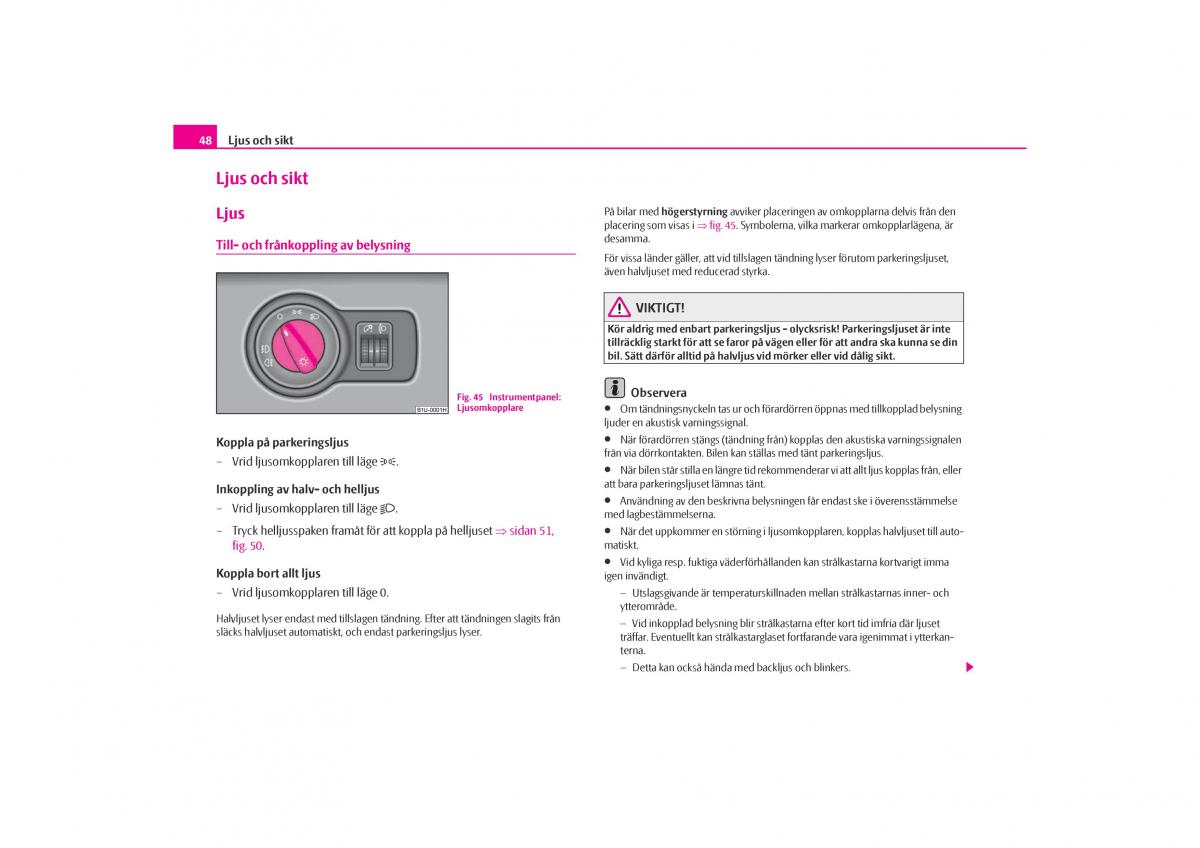 Skoda Octavia I 1 instruktionsbok / page 49