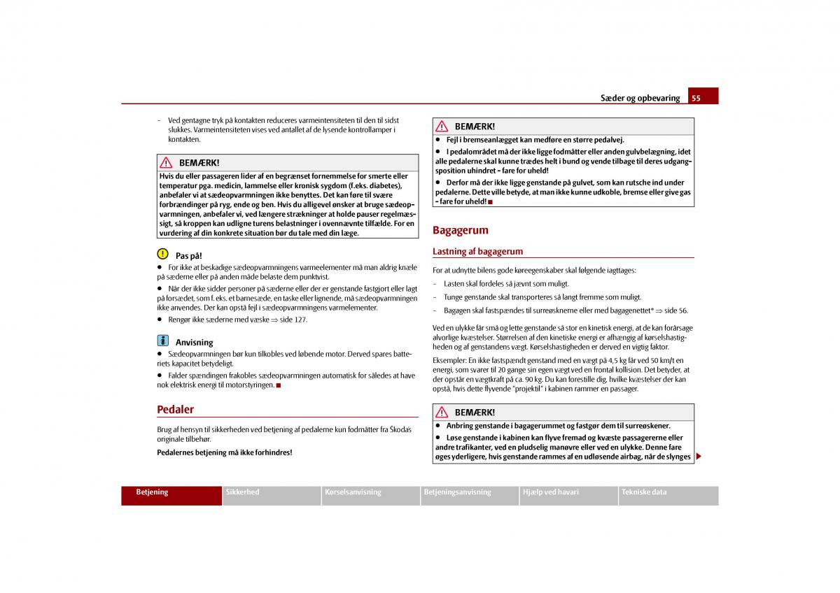 Skoda Octavia II 2 Bilens instruktionsbog / page 56
