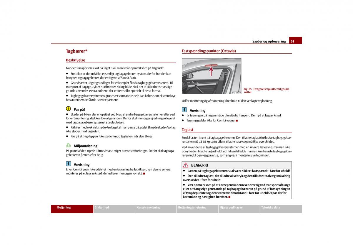 Skoda Octavia II 2 Bilens instruktionsbog / page 62