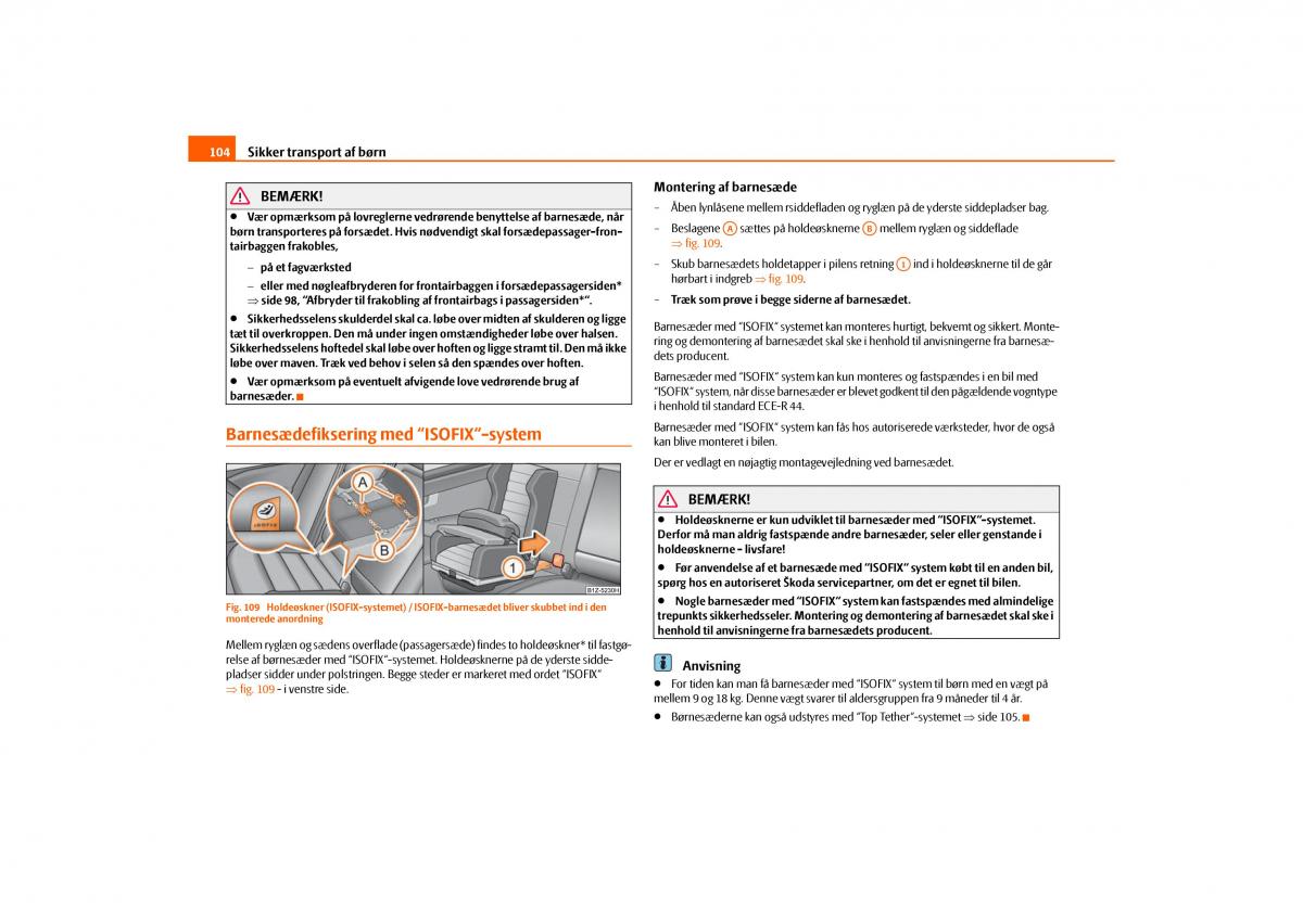 Skoda Octavia II 2 Bilens instruktionsbog / page 105