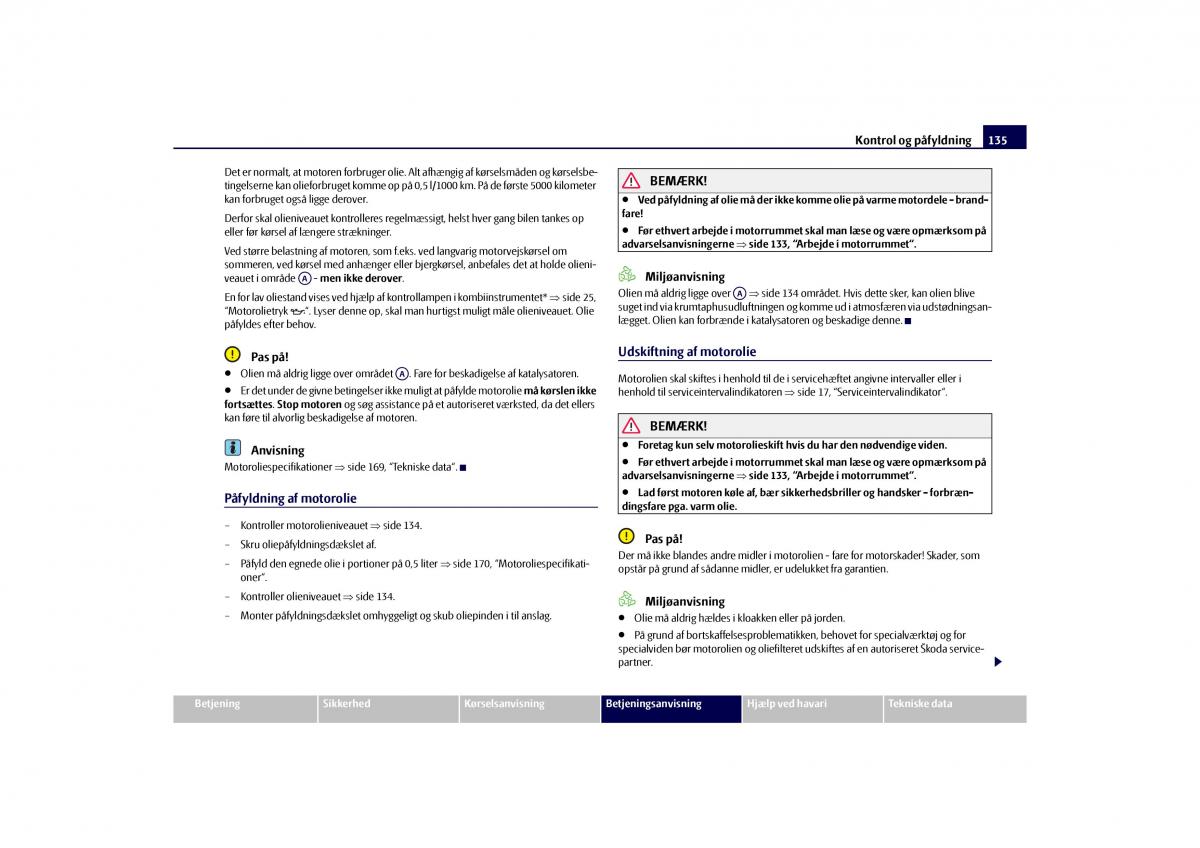 Skoda Octavia II 2 Bilens instruktionsbog / page 136