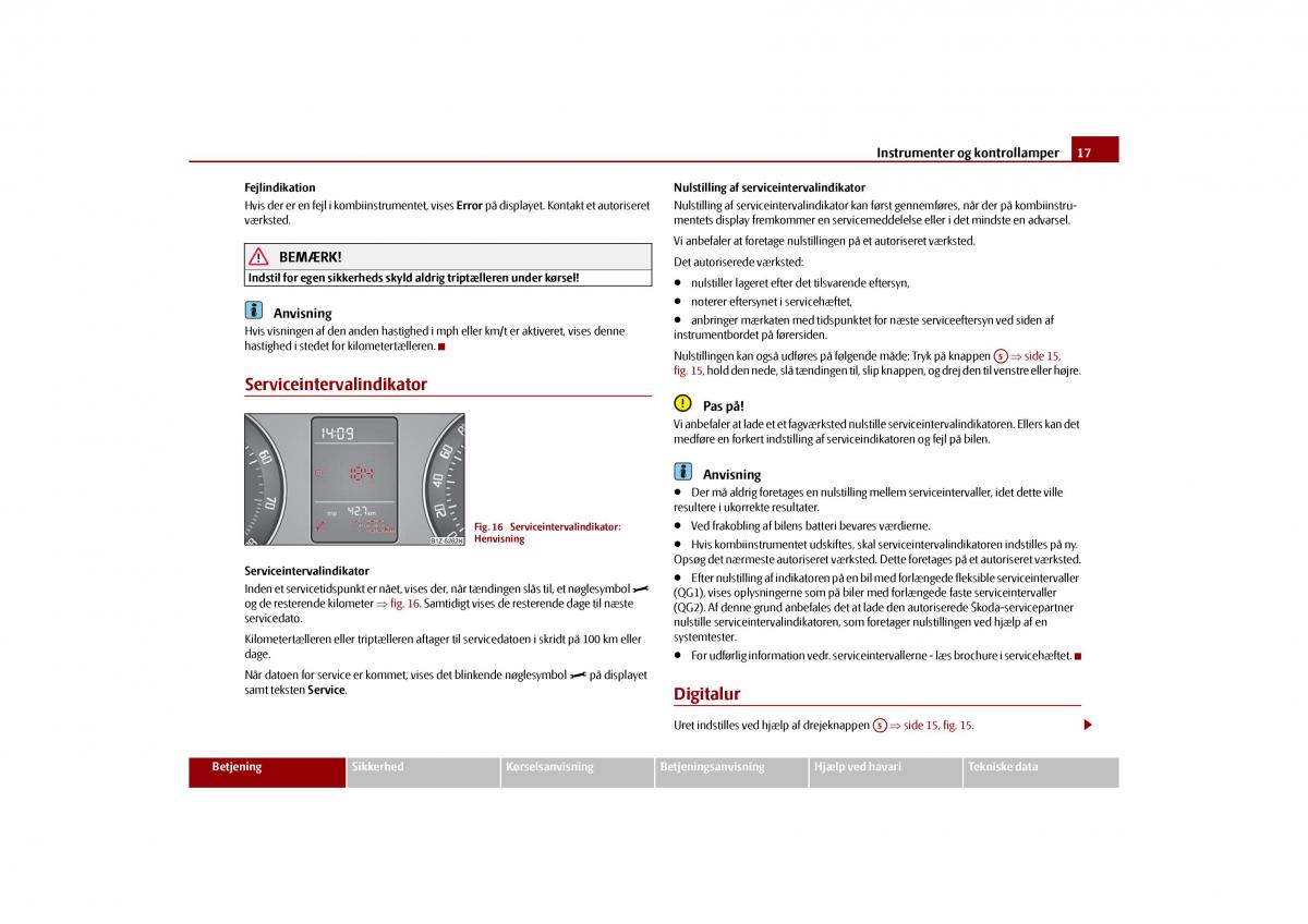 Skoda Octavia II 2 Bilens instruktionsbog / page 18