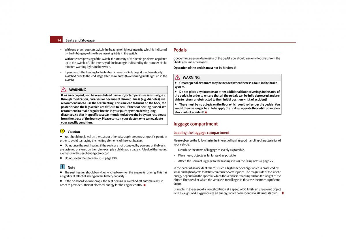 Skoda Octavia II 2 owners manual / page 75