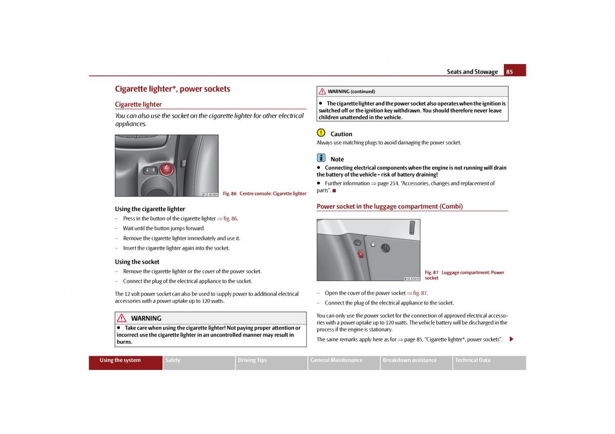 Skoda Octavia II 2 owners manual / page 86