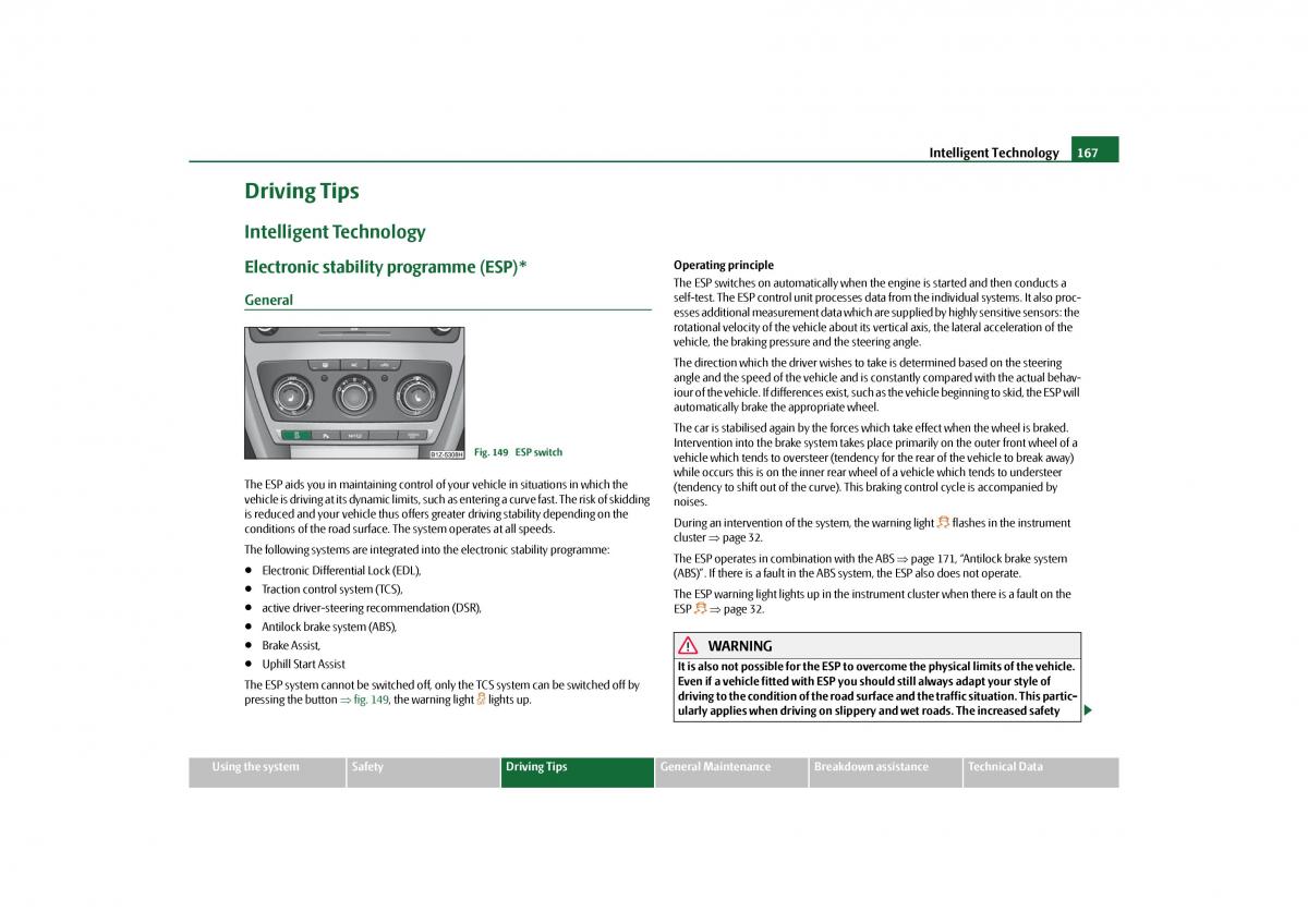 Skoda Octavia II 2 owners manual / page 168