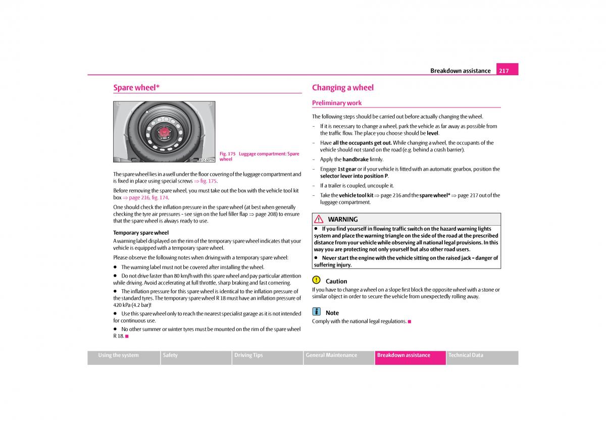 Skoda Octavia II 2 owners manual / page 218