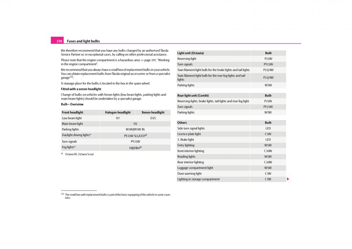 Skoda Octavia II 2 owners manual / page 231