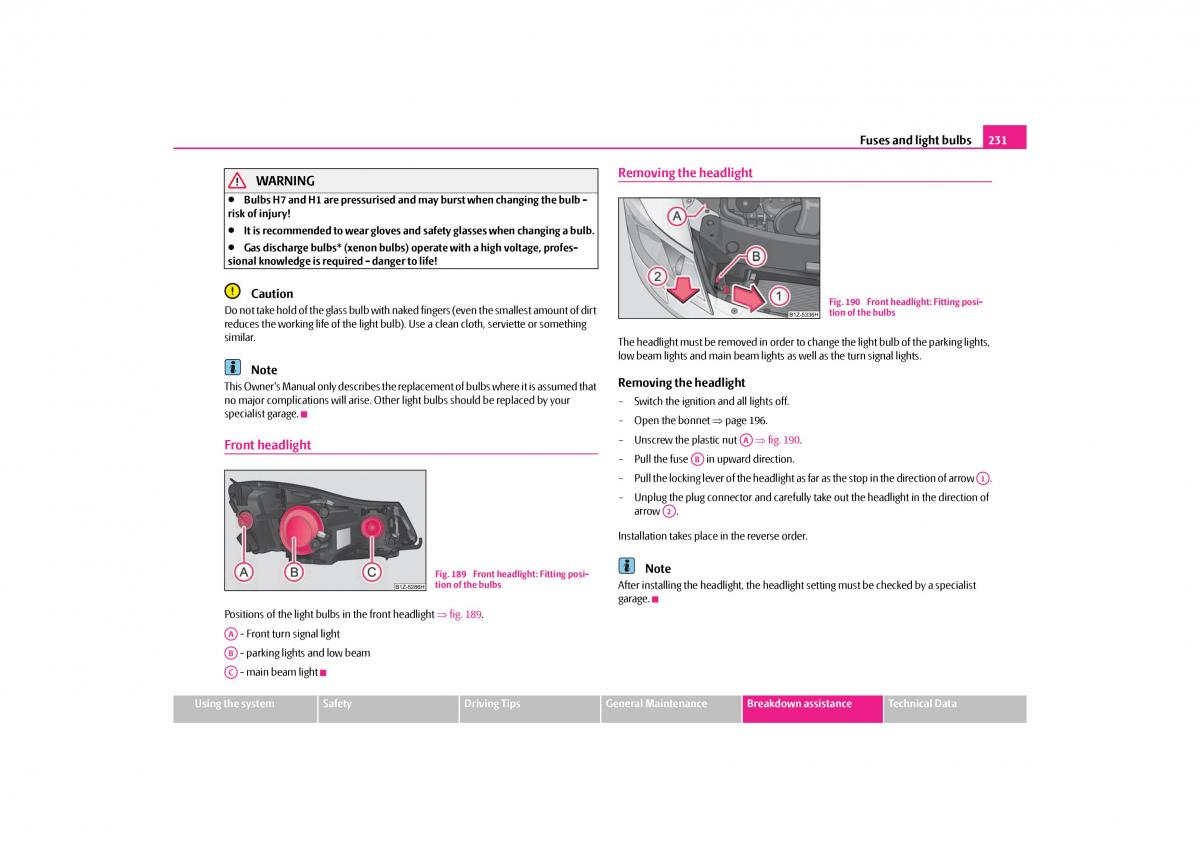 Skoda Octavia II 2 owners manual / page 232