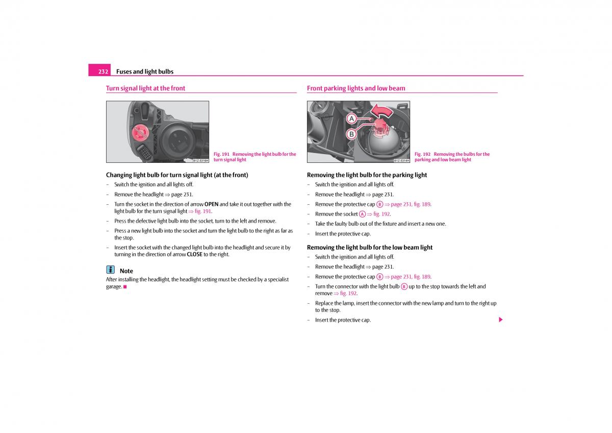 Skoda Octavia II 2 owners manual / page 233