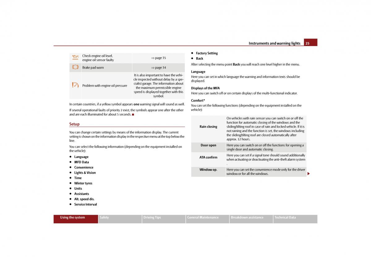 Skoda Octavia II 2 owners manual / page 26