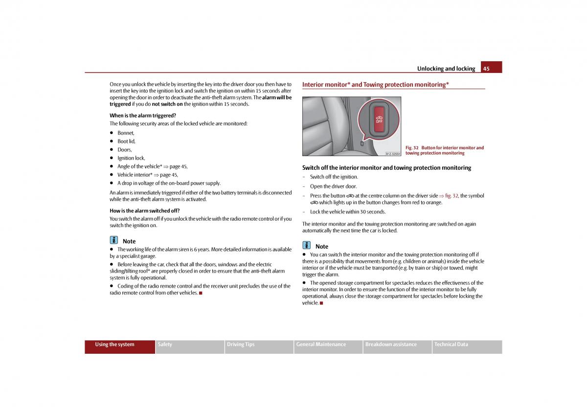 Skoda Octavia II 2 owners manual / page 46