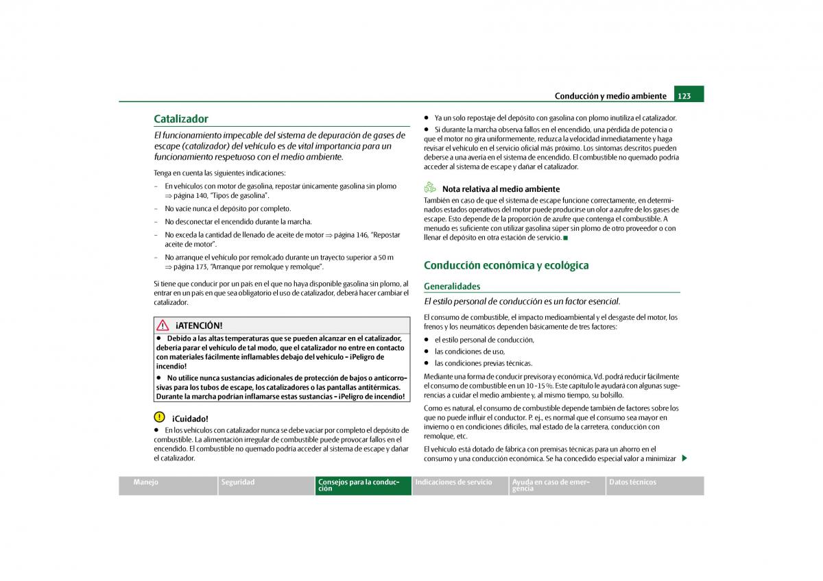 Skoda Octavia II 2 manual del propietario / page 124