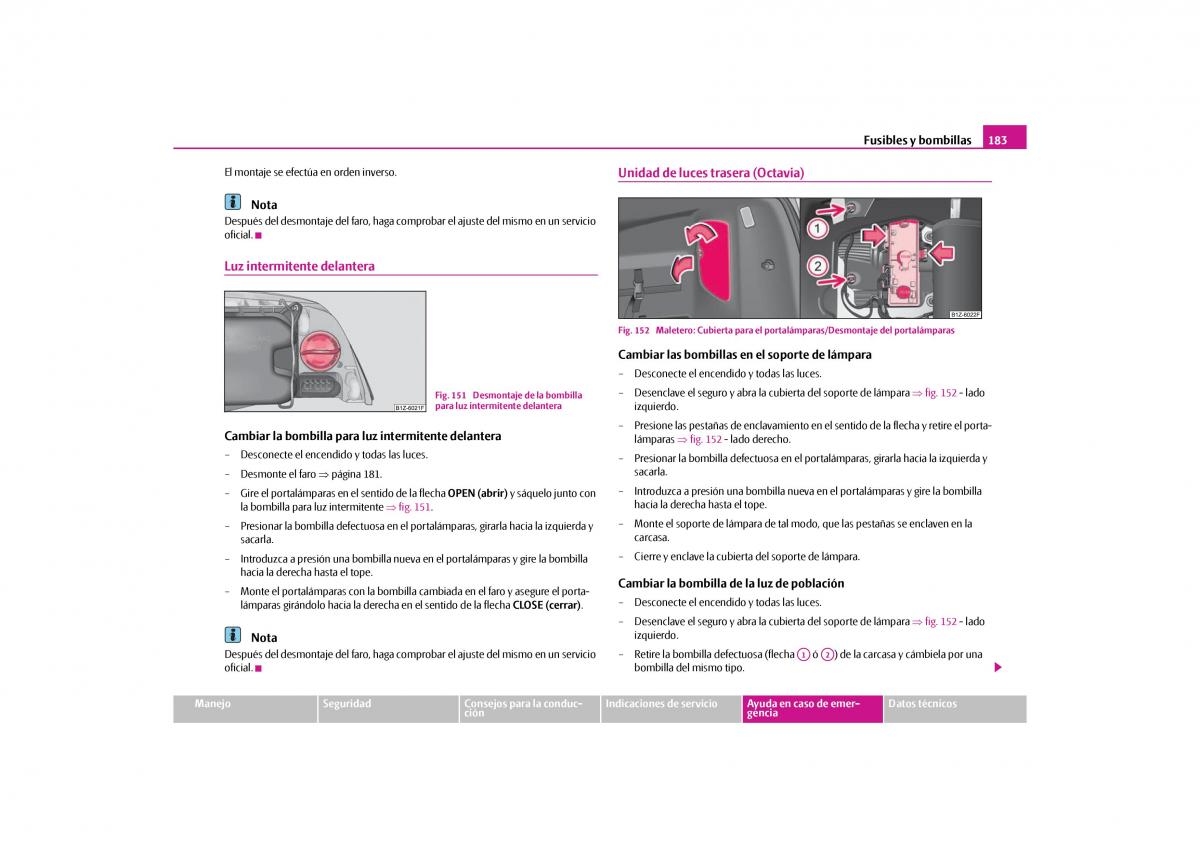 Skoda Octavia II 2 manual del propietario / page 184