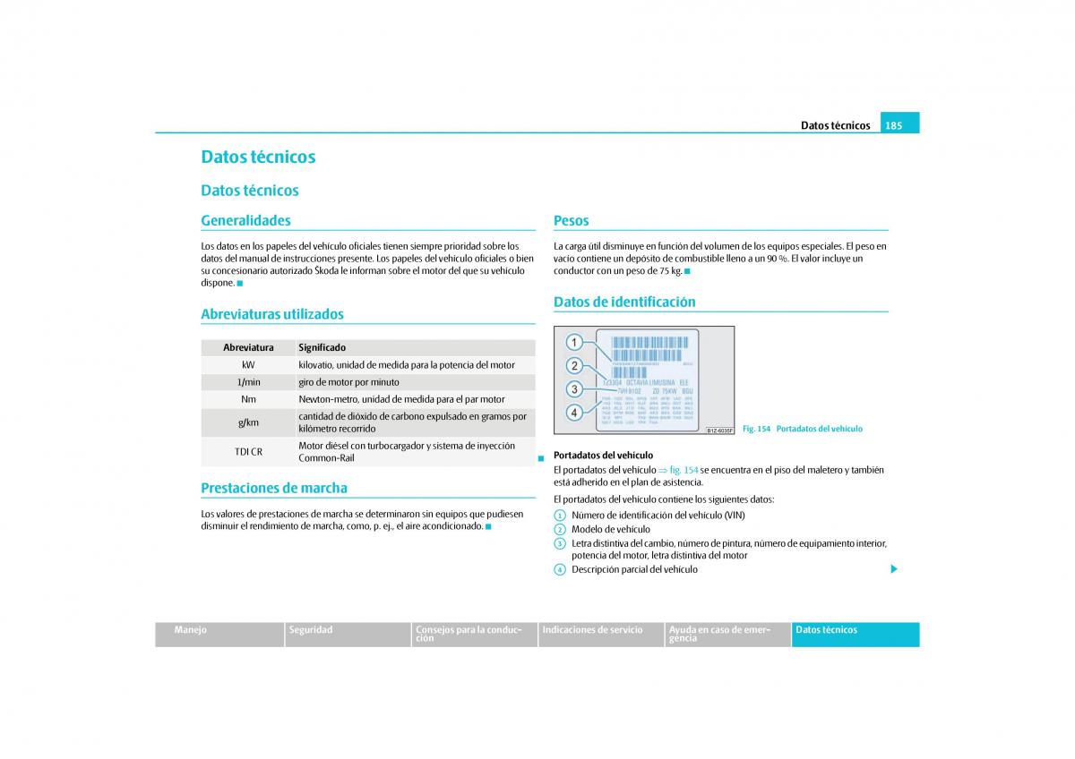 Skoda Octavia II 2 manual del propietario / page 186