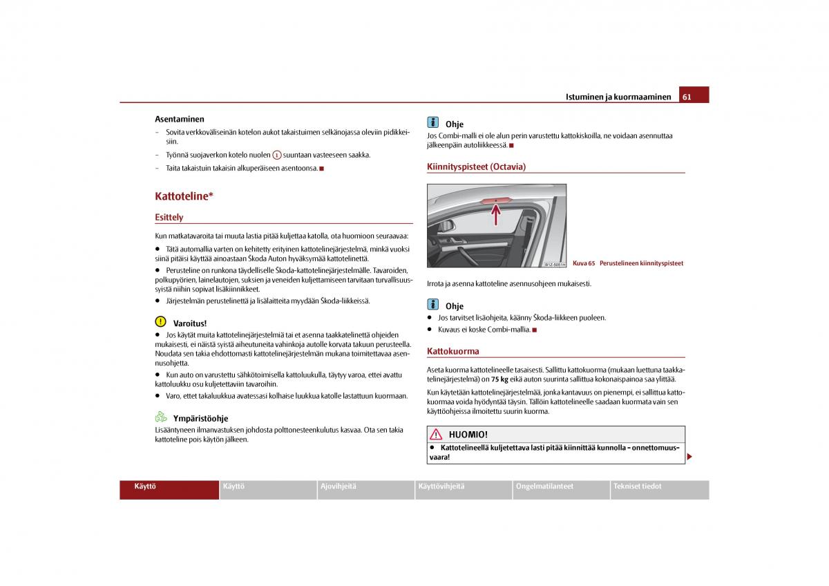 Skoda Octavia II 2 omistajan kasikirja / page 62