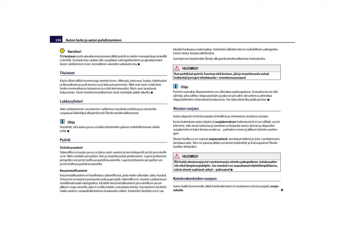 Skoda Octavia II 2 omistajan kasikirja / page 131