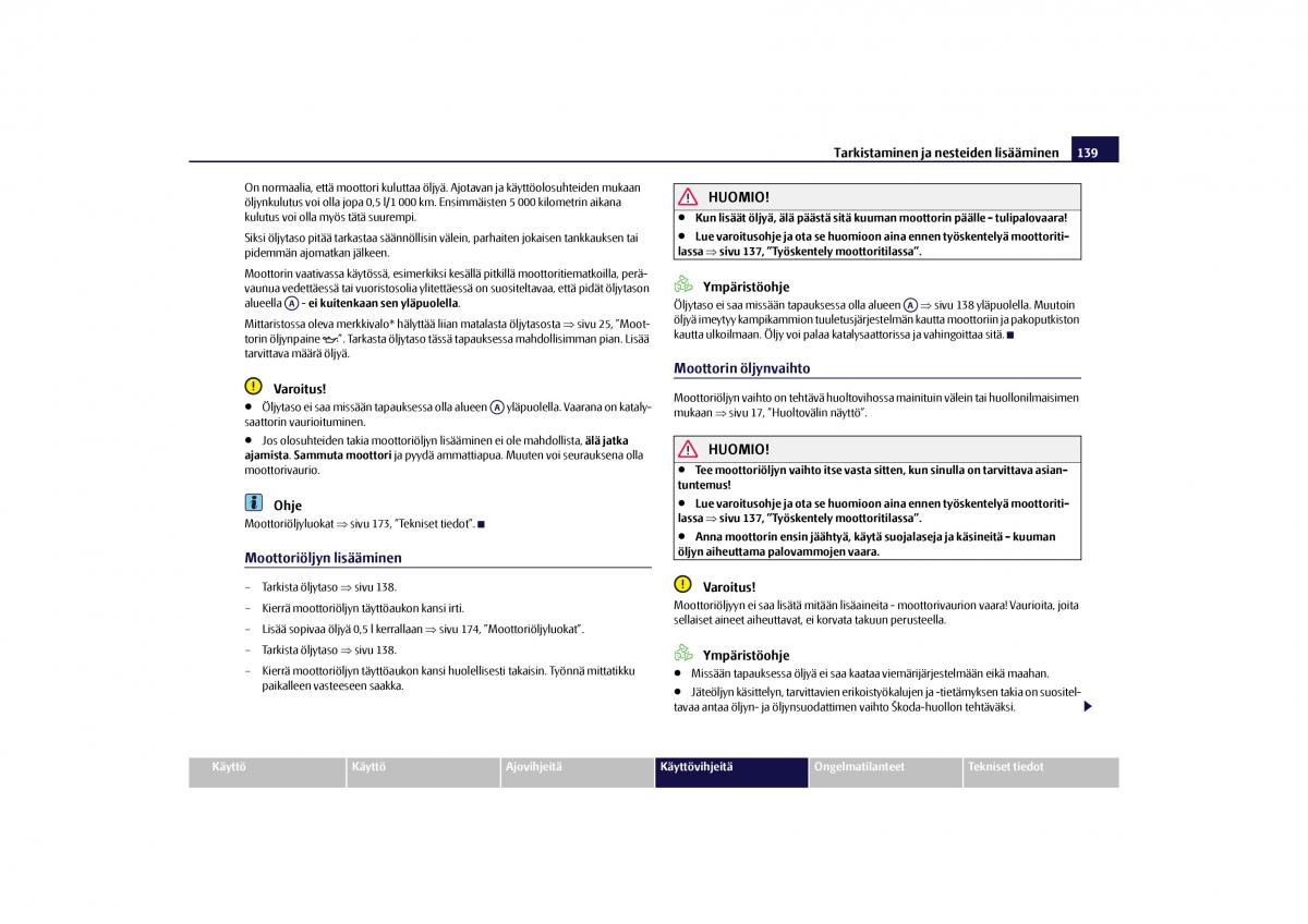 Skoda Octavia II 2 omistajan kasikirja / page 140