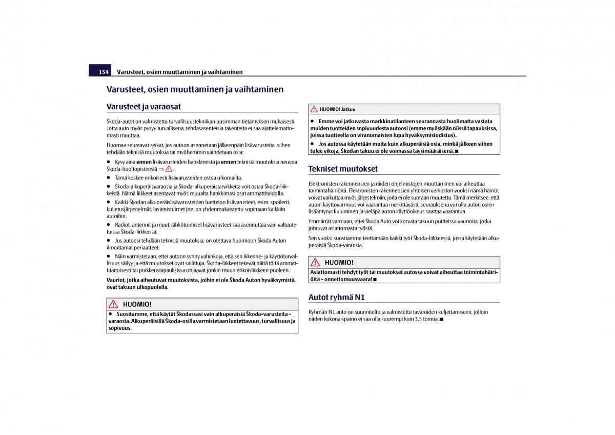Skoda Octavia II 2 omistajan kasikirja / page 155