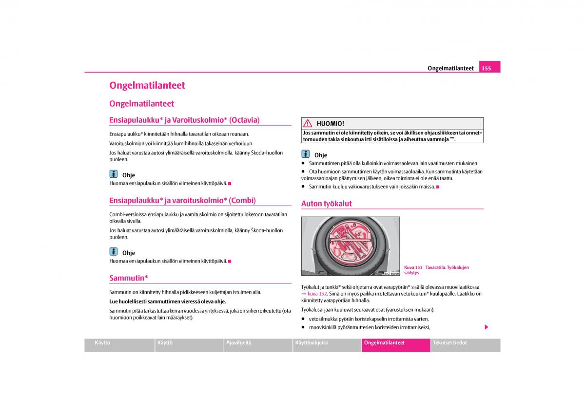 Skoda Octavia II 2 omistajan kasikirja / page 156
